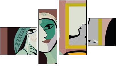 Colorful abstract background, inspired by Picasso, woman in armchair - Four-piece canvas, Fortyk