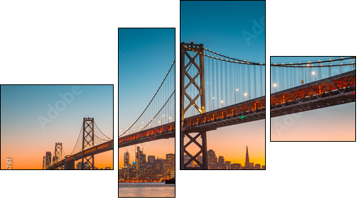 San Francisco skyline with Bay Bridge at sunset, California, USA - Four-piece canvas, Fortyk