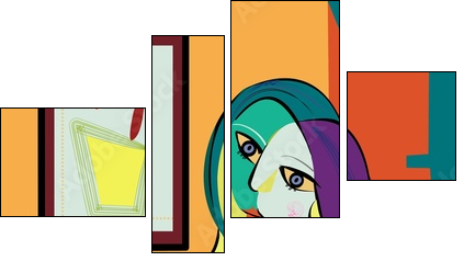 Colorful abstract background, cubism art style, portrait of woman sitting - Four-piece canvas, Fortyk