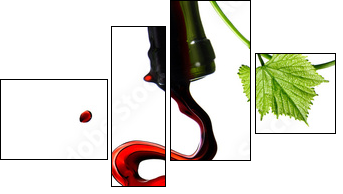 Pouring red wine in glass with rod isolated on white - Four-piece canvas, Fortyk