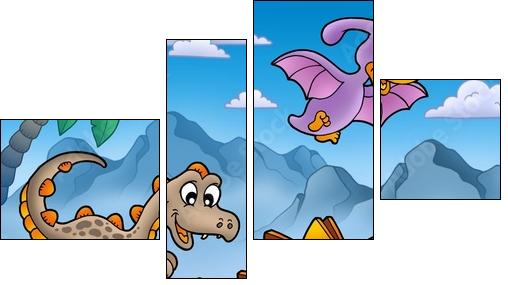 Landscape with dinosaurs 2 - Four-piece canvas, Fortyk