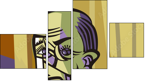 bald man cubist painter portrait - Four-piece canvas, Fortyk
