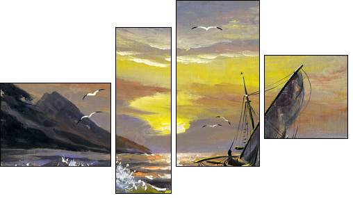 Sailing boat on a decline - Four-piece canvas, Fortyk
