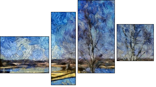 Incredible beauty of nature landscape. Spring season. Impressionism oil painting in Vincent Van Gogh modern style. Creative artistic print for canvas or textile. Wallpaper, poster or postcard design. - Four-piece canvas, Fortyk