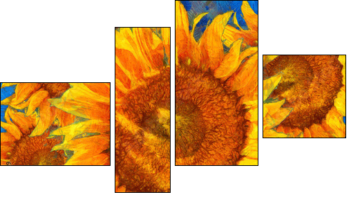 Sunflowers arrangement. Van Gogh style imitation. - Four-piece canvas, Fortyk