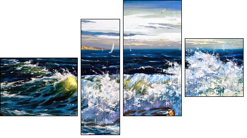 Storm waves on seacoast - Four-piece canvas, Fortyk