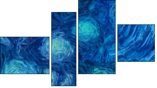 Impressionism wall art print. Vincent Van Gogh style oil painting. Swirl splashes. Surrealism artwork. Abstract artistic background. Real brush strokes on canvas. - Four-piece canvas, Fortyk