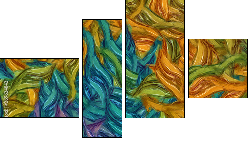Abstract painting impressionism wall art print example with oil imitation in Vincent Van Gogh style. Artistic contemporary design decor elements. Pop modern abstraction with vibrant bright strokes. - Four-piece canvas, Fortyk