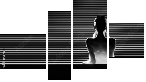 black and white back view artistic nude, on striped background. - Four-piece canvas, Fortyk