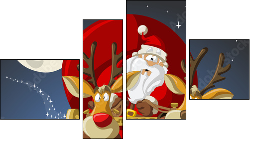 Santa-Claus on sleigh with reindeers - Four-piece canvas, Fortyk