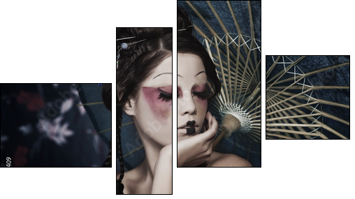 portrait of a beautiful white girl in geisha style - Four-piece canvas, Fortyk