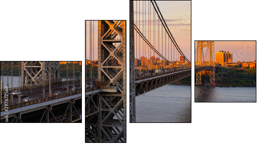 The George Washington Bridge (long-span suspension bridge) across the Hudson River at sunset. Uptown and Fort Washington Park, New York City, USA - Four-piece canvas, Fortyk