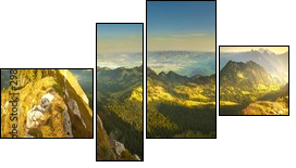 Great panoramic view of morning mountains in Switzerland with Lake Zürich and many tops in autumn - Four-piece canvas, Fortyk