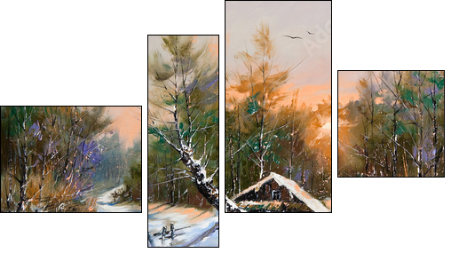 Rural winter landscape - Four-piece canvas, Fortyk