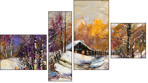Rural winter landscape - Four-piece canvas, Fortyk