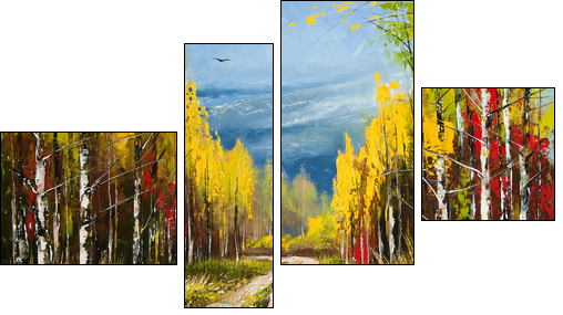 Oil Painting - gold autumn - Four-piece canvas, Fortyk