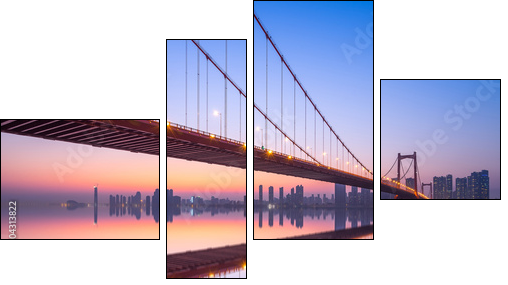 Wuhan parrot shoal yangtze river bridge in nightfall, hubei, China, suspension bridge - Four-piece canvas, Fortyk
