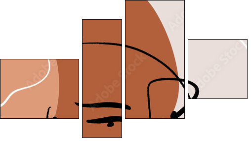 Abstract Warm Terracotta Nude Color Shapes Interior Poster Fashion Artistic Portrait Painted Illustration Face Silhouette Line Drawing Abstraction Modern Aesthetic Print Minimalism Contour Handdrawn L - Four-piece canvas, Fortyk