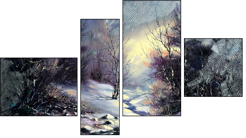 Landscape with winter wood small river - Four-piece canvas, Fortyk