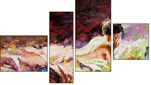 The naked girl laying on a bed - Four-piece canvas, Fortyk