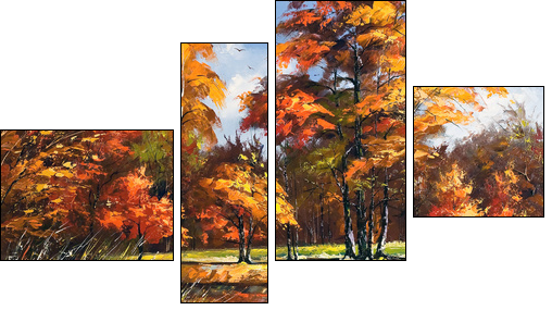 Autumn landscape on the bank of the river - Four-piece canvas, Fortyk