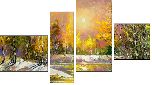 Autumn landscape on the bank of the river - Four-piece canvas, Fortyk