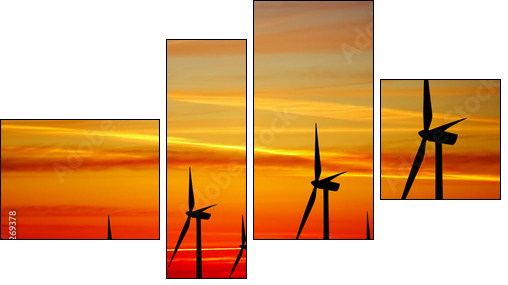 Wind turbines farm at sunset - Four-piece canvas, Fortyk