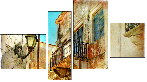 pictorial old streets of Greece - Four-piece canvas, Fortyk