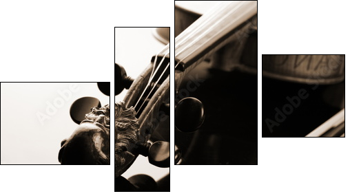 Violin and bow on dark background - Four-piece canvas, Fortyk