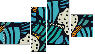 Creative seamless pattern in the style of Picasso. Various hand-drawn geometric shapes in turquoise, gold tones. Grunge texture. Minimalistic vintage design. Crazy art Wallpaper. Vector illustration. - Four-piece canvas, Fortyk
