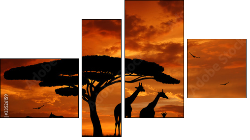 herd of giraffes in the setting sun - Four-piece canvas, Fortyk