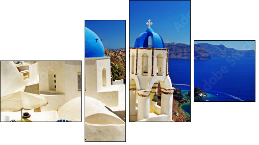 beautiful Santorini view of caldera with churches - Four-piece canvas, Fortyk