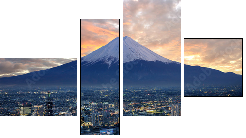 Surreal view of Yokohama city and Mt. Fuji - Four-piece canvas, Fortyk