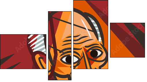 cubist old man face portrait - Four-piece canvas, Fortyk