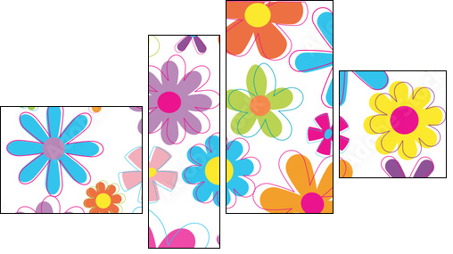 Multicolored retro styled flowers - Four-piece canvas, Fortyk