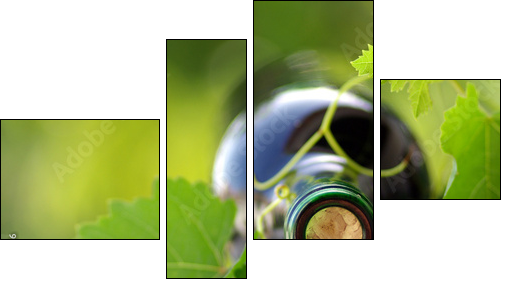 Bottle of wine between grapevine leves. - Four-piece canvas, Fortyk