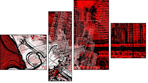 trumpeter on a grunge cityscape background - Four-piece canvas, Fortyk