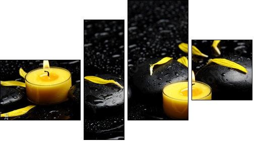 Spa concept-two candle with yellow flower petals on pebbles - Four-piece canvas, Fortyk