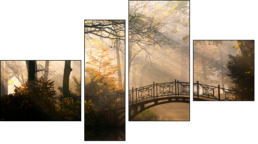 Autumn - Old bridge in autumn misty park - Four-piece canvas, Fortyk