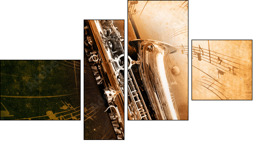 Old Saxophone with dirty background - Four-piece canvas, Fortyk