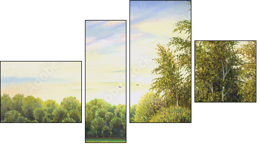 beautiful summer landscape, canvas, oil - Four-piece canvas, Fortyk