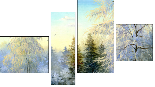 beautiful winter landscape, canvas, oil - Four-piece canvas, Fortyk