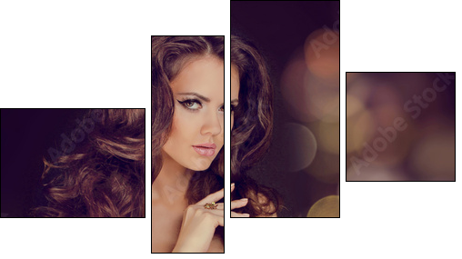 Fashion lady, sensual brunette woman with shiny curly silky hair - Four-piece canvas, Fortyk