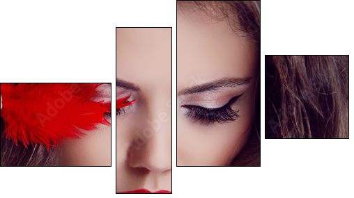 Fashion woman Beauty Portrait. Red Lips - Four-piece canvas, Fortyk
