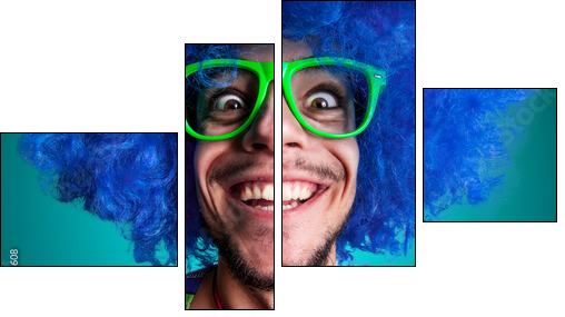 Funny guy naked with blue wig and red tie - Four-piece canvas, Fortyk
