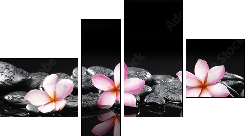 Set of three frangipani and black pebbles - Four-piece canvas, Fortyk