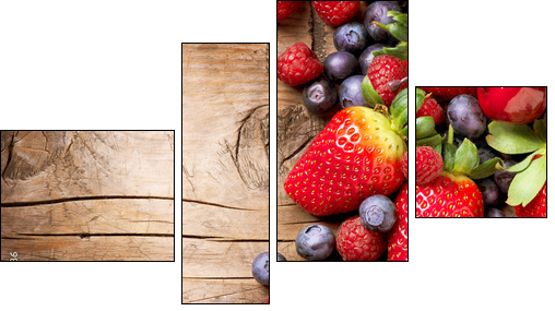 Berries on Wooden Background. Organic Berry over Wood - Four-piece canvas, Fortyk