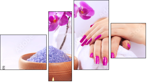 female hands with fragrant orchid and towel. Spa - Four-piece canvas, Fortyk