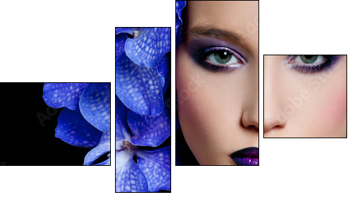 Fashionable beautiful woman with orchid in her hair - Four-piece canvas, Fortyk
