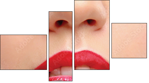 Woman's lips holding make up brush - Four-piece canvas, Fortyk
